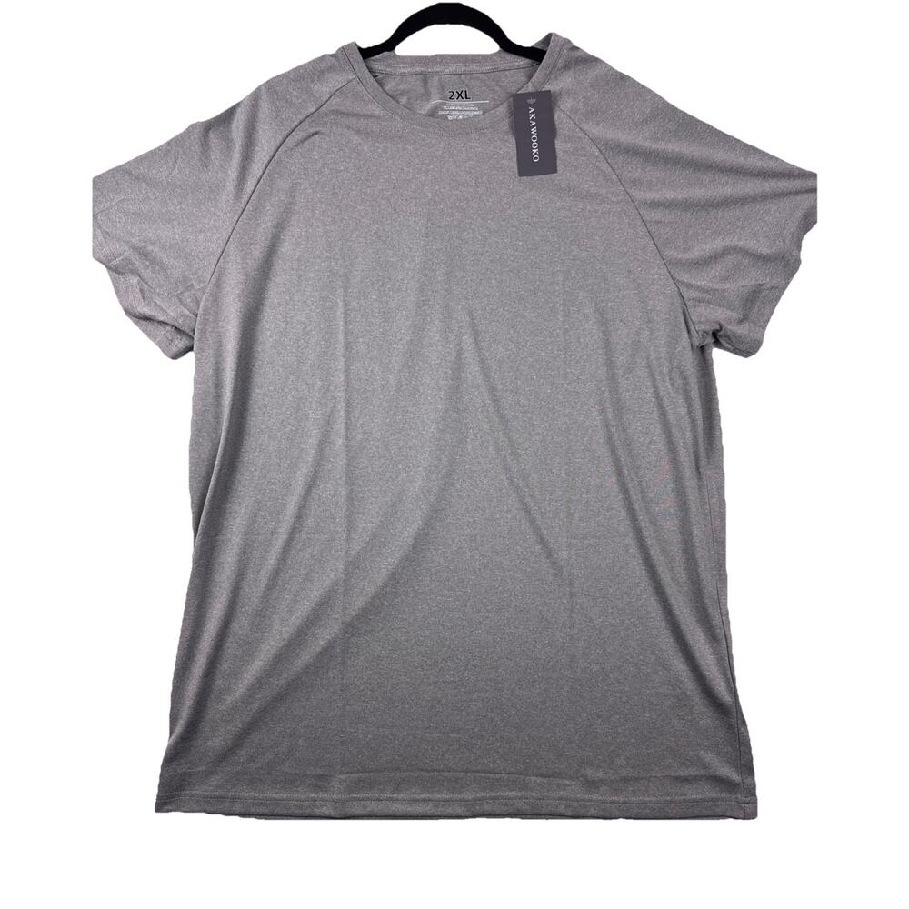 Akawooko Men 2XL Heather Gray Athletic T Shirt Dry Fit Gym Workout NWT